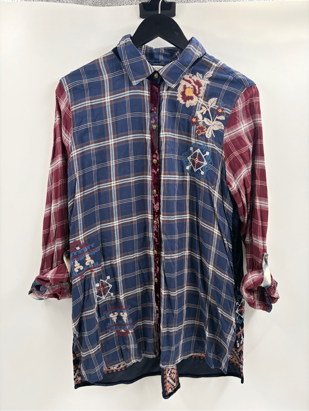 John mark plaid velvet floral flannel button up long sleeve sz medium NWT $156